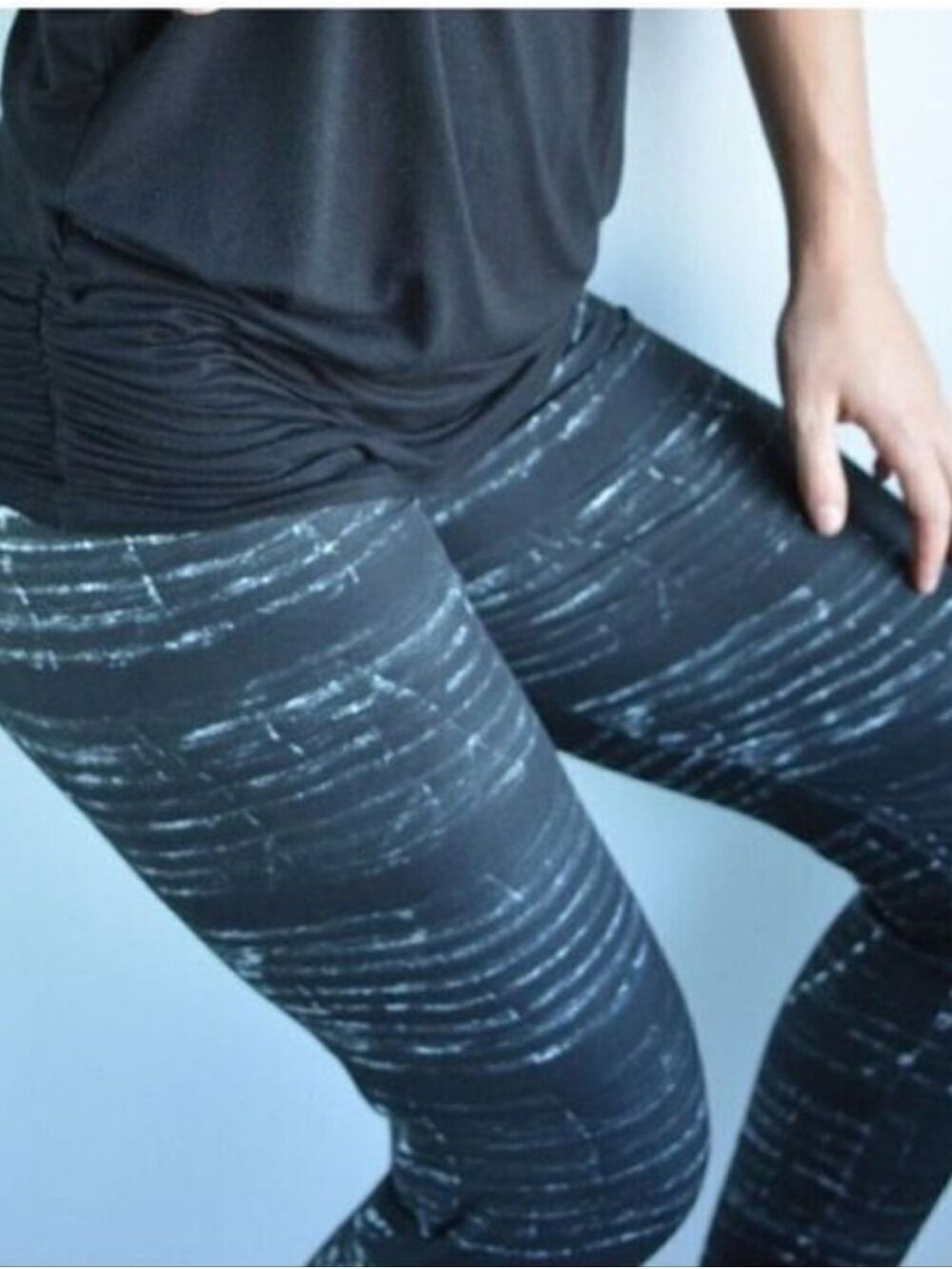 LEGGINGS DEPOT BLACK & Gray stripes Full Length Leggings Size 12-20 NWT